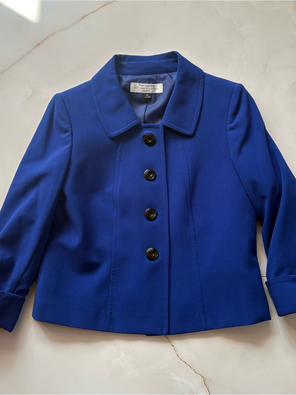 Tahari Cobalt Blue Cropped Button Front Jacket